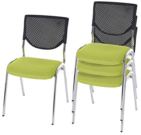 Mendler 4er-Set Besucherstuhl T401 - Sitz grün, Füße Chrom | Konferenzstuhl, stapelbar, Stoff/Textil