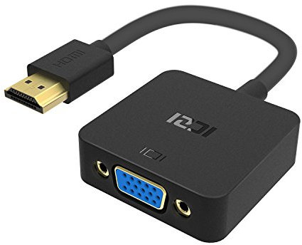 ICZI Adaptateur HDMI vers VGA 1080P, Noir, Convertisseur HDMI Mâle vers VGA Femelle Compatible avec Macbook, TV Box, Xbox, HDTV, Projecteur, UltraBook (Mode Miroir et Étendu)