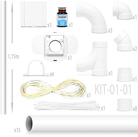 Kit Installation Complet Aspirateur Centralisé - Kit de Montage 1 Prise Vacuvalve pour Aspiration Centralisée avec Tuyaux, Raccords, Coudes, Colles,...