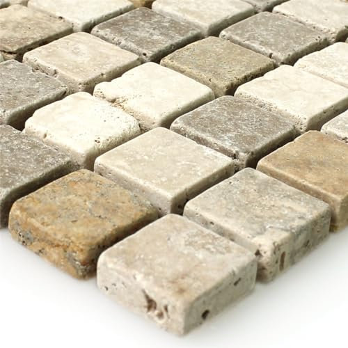 Naturstein Travertin Mosaik Fliesen Braun Beige Rot Wand Boden Dusche Badezimmer