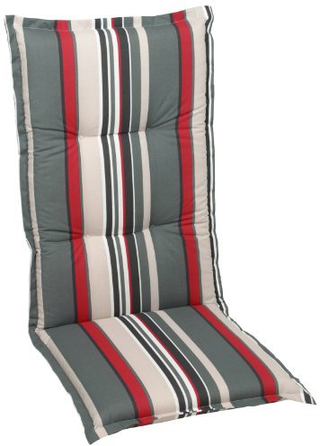 GO-DE 20354-01 Sesselauflage, hoch, circa 120 x 50 x 8 cm, anthrazit / grau / rot Streifen