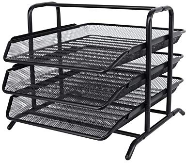 EasyPAG 3 Tier A4 Mesh in Tray Office Desk Tidy File Holder Document Storage Letter Paper Organiser,Black