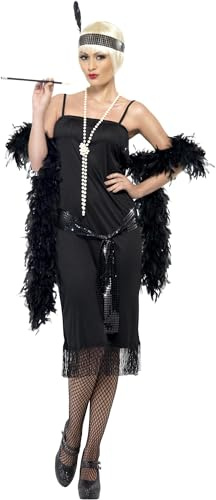 Flapper Kostüm Schwarz mit Kleid Gürtelschärpe und Stirnband, Small