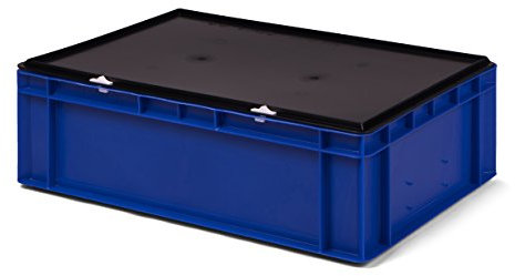 Euro-Transport-Stapelbox/Lagerbehälter, blau, mit Verschlußdeckel schwarz, 600x400x186 mm (LxBxH), 33 Liter Nutzvolumen