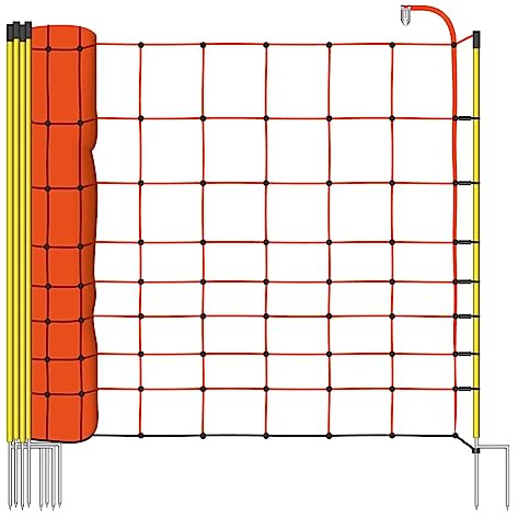 VOSS.farming Filet pour clôture électrique avec piquets Jaunes à 2 Pointes Longueur 50 m Hauteur 108 cm Clôture pour Moutons et pâturages