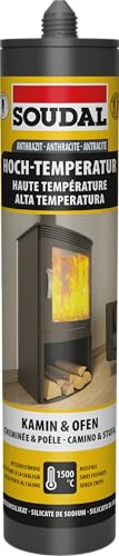 Soudal Dichtmasse hitzebeständig - Kamin und Ofenrohr Dichtmasse, für Mauerwerk, Beton und Metalle, bis zu 1500 grad, 300ml schwarz