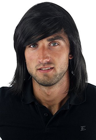 WIG ME UP - GFW892-2 Herren-Perücke Männer Lang Jugendlich Lässig Modisch Schwarz Toupet