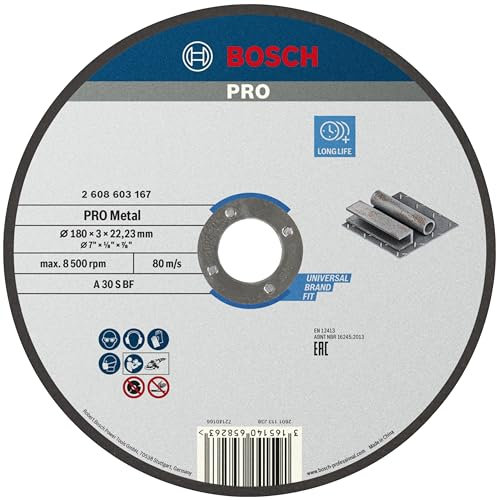 Bosch Professional 1x Mola da Taglio Diritta Standard for Metal (per Metallo & Acciaio, Ø 180 x 3 mm, Accessori Smeriglatrici Angolari)