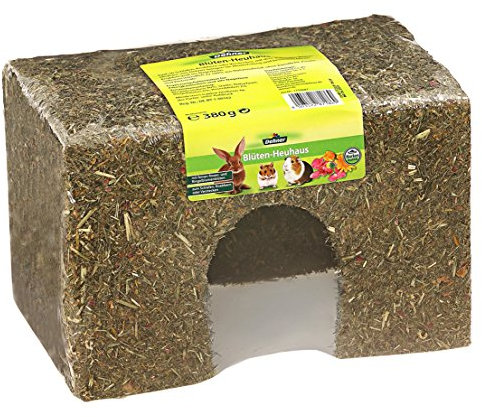 Dehner Nagersnack, Ergänzungsfutter 100 % natürlich, Unterschlupf für Zwergkaninchen / Nager, Blüten-Heuhaus, 500 g