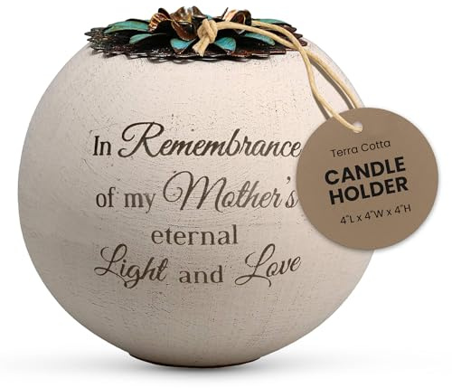 Pavilion Light Your Way Terracotta Candle Holder - in Remembrance of My Mother's Eternal Light & Love Text Design - Bereavement, Memorial Decorative White Candle Holders, 4.5