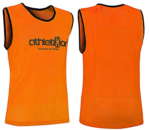 athletikor 10 Fußballleibchen - Trainingsleibchen - Leibchen - Markierungshemden (Orange, Bambinis/E Jugend S: 50X44CM)