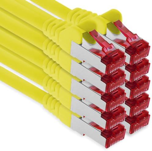 1aTTack.de - 10x 0,25m CAT6 Patchkabel S/FTP PIMF Schirmung CAT.6 RJ45 Netzwerkkabel Ethernetkabel DSL LAN Router Switch Modem Patchfeld -gelb - 10 Stück