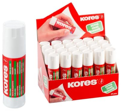 Kores Premium - Pegamento en barra (15 g, 24 unidades, sin disolventes), color blanco