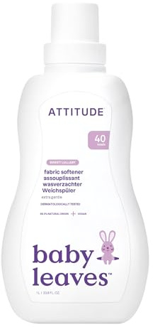 ATTITUDE Baby Fabric Softener Liquid, EWG Verified, Safe for Baby Clothes, Infant and Newborn, Vegan and Naturally Derived Washing Soap, HE Compatible, Sweet Lullaby, 40 Loads, 1.04 Liter