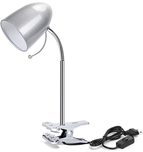 Aigostar Lampara Escritorio con Pinza Retro E27, Flexo Escritorio sin Bombilla, Luz Lectura con Clip con Cable de 153 cm, Cuello Flexible, Plata (Máx. 240V)
