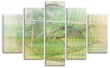 5 teiliges Wandbild auf Leinwand (Gesamt: H: 100cm B: 160cm) Keilrahmenbild Canvas Fotodruck Leinwandbild Leinwanddruck Kunstdruck Wandbild grün grau beige Formen