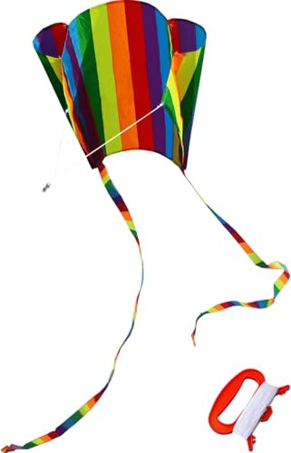 HENGDA KITE for Kids 31-Inch Rainbow Parafoil Parachute Kite Easy to Fly