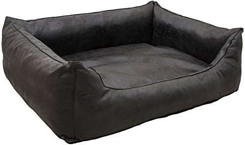 CopcoPet Hundebett Emma Antik Schwarz 70 x 55cm – Wildlederoptik, waschbar & pflegeleicht – Hundekörbchen mit erhöhtem Rand – Bequemes Hundekissen für kleine Hunde