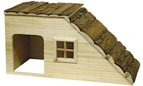 Kerbl Nagerhaus Nature (mit Rampe, für Hasen/Hamster/Meerschweinchen, aus naturbelassenem Holz, Kleintierhaus, Mae 50x25x25 cm)