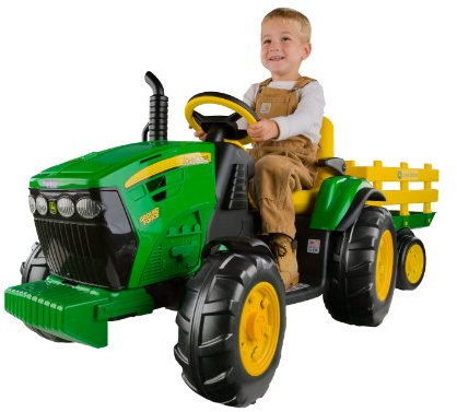 John Deere Ground Force Kinder Elektro Traktor von Peg Perego 12 Volt mit Anhänger
