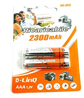 2 BATTERIE RICARICABILI 2300 MAH MINI STILO PILE AAA 1,2V D-LINQ NI-MH2300