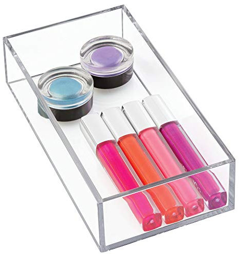 iDesign Makeup Organiser Tray, Small Plastic Drawer Organiser for Cosmetics, Makeup and Accessories, Practical Storage Box for Dressing Table, Drawers or Bathroom, Clear