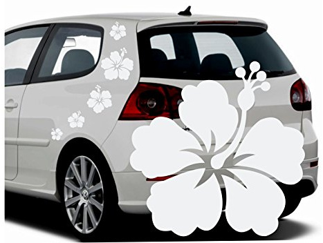 Folistick Hibiskus Hawaii Blumen Aufkleber Set Hibiskusblüten Autoaufkleber 5-teilig (Weiss)