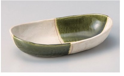 Oval Planting Pot, Oribe Checkered Oval Moribot, 11.2 x 5.9 x 2.6 inches (28.2 x 14.9 x 6.5 cm), Japanese Tableware, Restaurant, Commercial Use