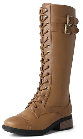 DREAM PAIRS Women's Pu Knee High Riding Combat Boots,Size 9,Camel,GEORGIA