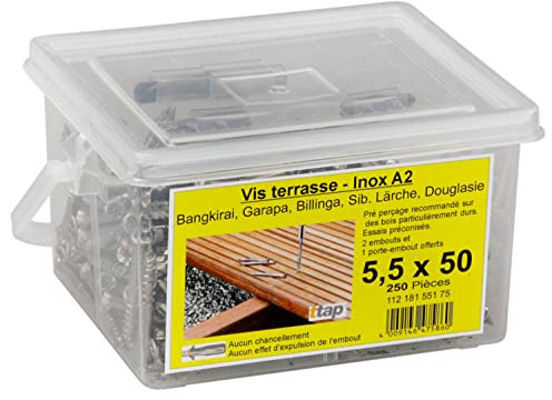 SWG - Seau de 250 vis pour lames de terrasse bois - tête bombée - inox A2 - D5 L60 avec embout TX25 - réf. 11218310175