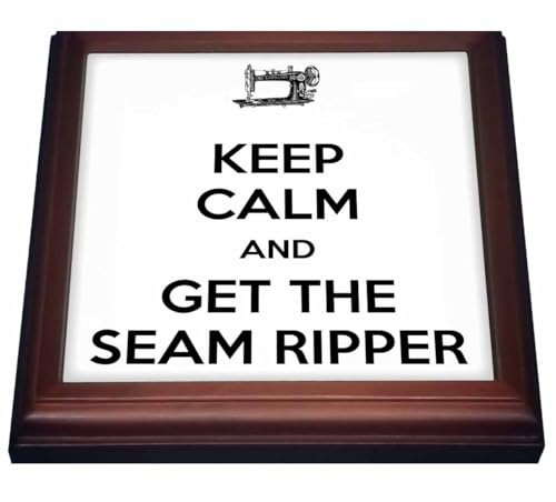 3dRose Keep Calm and Get The Seam Ripper, White and Black, Trivet with Ceramic Tile, 8 by 8, Brown