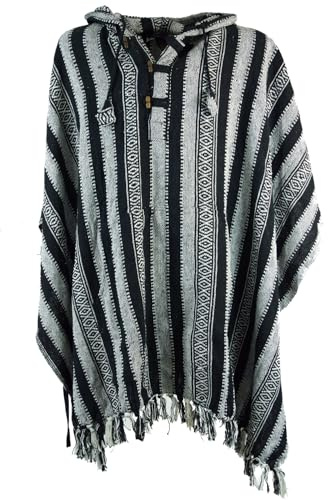 GURU SHOP Poncho Hippie Chic, Etno Poncho, Andenponcho, män/kvinnor, svart / grå, one size