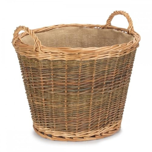 Unpeeled & Buff Willow Wicker Round Log Basket - lined