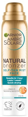 Garnier Ambre Solaire Natural Bronzer Quick Drying Dark Self Tan Face Mist 75ml