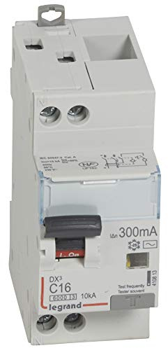 Legrand 410813 Disjoncteur différentiel monobloc DX³6000 10kA arrivée haute et départ bas à vis, U+N 230V, 16A typeAC, 300mA