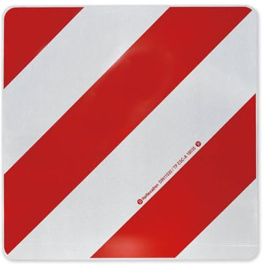 Warntafel für Überlänge / Überbreite (LuF), Deutschland, Stahlblech, 423 mm x 423 mm | starres Schild aus Stahlblech - rot-weiß schraffiert - reflektierend RA1/A