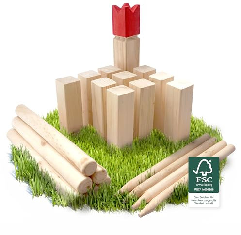 Ocean 5 Kubb - Original Wikinger Wurfspiel - Premium FSC® Holzspiel im Stoffbeutel mit massiven Figuren - Schwedenschach Holz Outdoor Spiel Wurf Schach Spiele