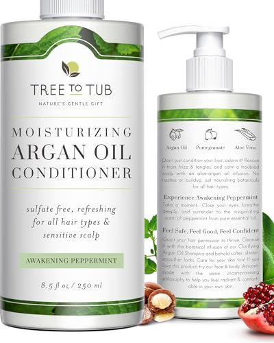Tree To Tub All Hair Type Hydrating Argan Oil Conditioner for Dry or Oily Hair & Sensitive Scalp - Moisturizing Sulfate Free Conditioner for Women & Men w/Organic Coconut Oil, All Natural Peppermint