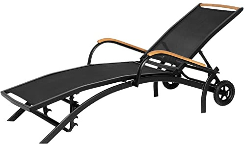 ib style - Diplomat Gartenliege mit Rollen | Rollliege Sonnenliege Designliege Gartenmöbel Aluminium mit Teak | Schwarz