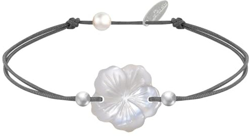 LES POULETTES BIJOUX - Bracelet Lien Fleur de Nacre Ivoire et Perles d'Argent 925 - Classics