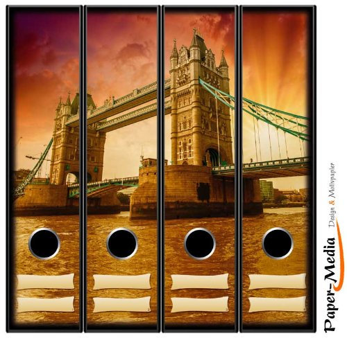 4 Ordnerrücken Motiv-Aufkleber TOWER BRIDGE - Format 65 x 300 mm - passend für 4 breite Standard Din-A4-Ordner mit 7,5 oder 8,0 cm Rückenbreite
