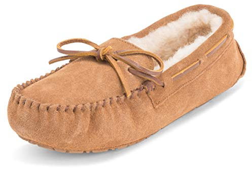 Polar Femmes Moccasins Réel Daim Australien Peau De Mouton Fourrure Chaussons - TAN40 - AYC0225