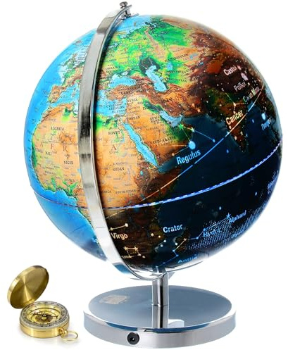 World Globe with Illuminated Constellations – 13” Light Up Globe For Kids & Adults – Gist - Compass Included Makes Great Educational Toys, Office Supplies, Teacher Desk Décor, More by Get Life Basics