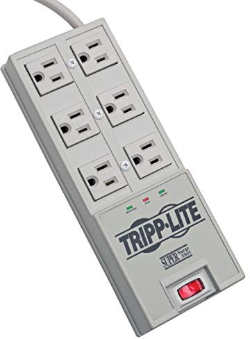 Tripp Lite 6 Outlet Surge Protector Power Strip, 6ft Cord, Right-Angle Plug, & $50,000 Insurance (TR-6) Grey