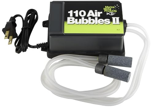 Marine Metal A-2 Air Bubbles Pump with Tubing & Air Stones for Live Bait (110 Volts), Black