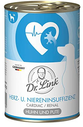Dr. Link Spezial-Diät Hundefutter für Hunde, Herz & Nieren – Premium Alleinfuttermittel mit Huhn & Pute, Unterstützung der Herz- & Nierenfunktion, Omega-3, hochwertige Proteine – 6x400g Dose
