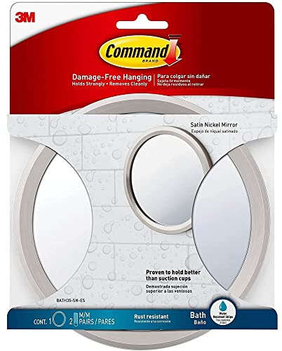 Command Bathroom Mirror, Satin Nickel - 1 Vanity Mirror and 2 Pairs of Water-Resistant Adhesive Strips - Damage-Free Hanging
