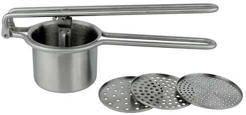 Grunwerg PT-5373 Rallador de Patatas Higiénico Acero Inoxidable 3 Cuchillas Multifuncionales Triturar Puré Hacer Zumo 12 cm x 28 cm x 10 cm, Plata