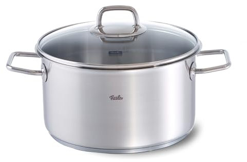 Fissler Viseo/Edelstahl-Topf (5,7 L - Ø 24 cm) Kochtopf mit Glas-Deckel, Innenskalierung, Schüttrand, Induktions-Kochtopf, energiesparend, für alle Herdarten - auch Induktion