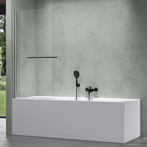 Mai & Mai Duschwand für Badewanne faltbar 180° Badewannenwand 96x140cm | Badewannenfaltwand Klarglas, 6mm Sicherheitsglas mit NANO-Versiegelung, Badewannentrennwand Cortona112